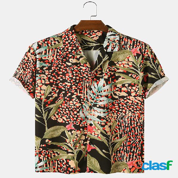 Mens Folha Print Designer Casual Light Summer Camisas de