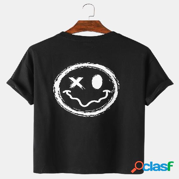 Mens Funny Smile Face Print Loose Casual Light Round Neck