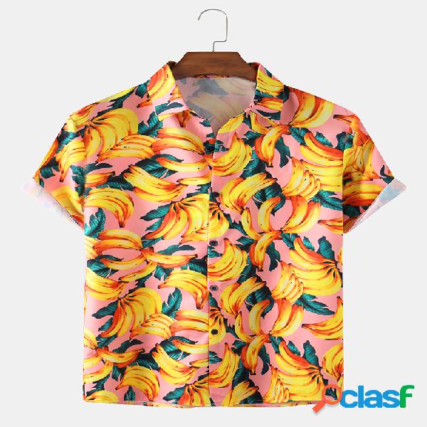 Mens Holiday 3D Banana Printed Light Casual Camisas de manga