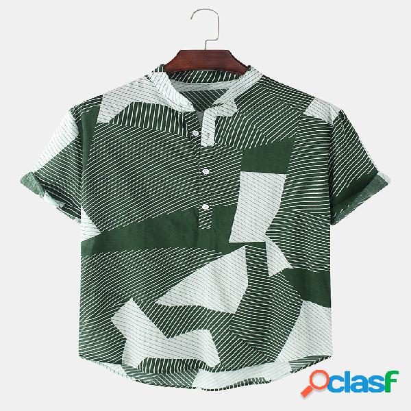 Mens Irregular Striped Color Block Stand Collar Casuais