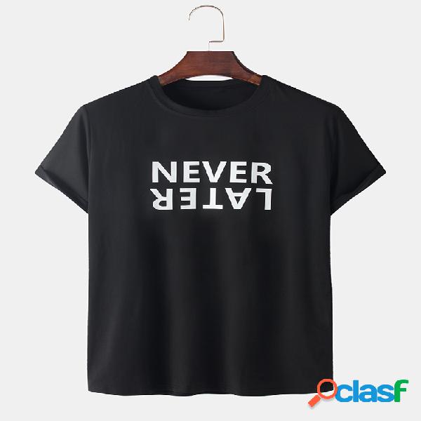 Mens Letter Slogan Round Neck Casual T-shirts de manga curta