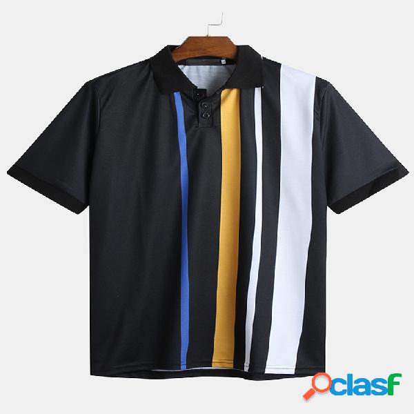 Mens Multi Color Stripe Impresso Turn Down Collar manga