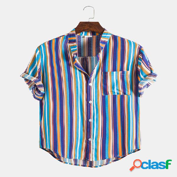 Mens Multi Color Striped Curved Hem Pocket Pocket Design