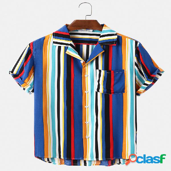 Mens Multi-Color Striped Print Light Casual Designer Camisas