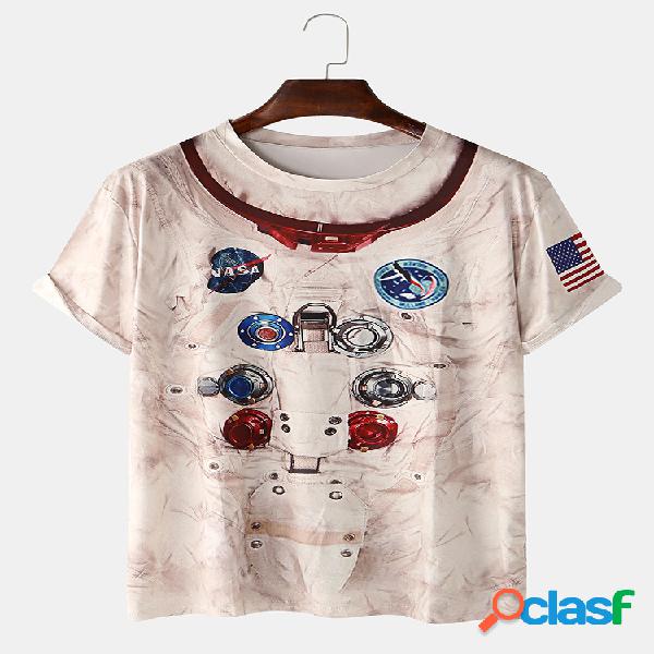 Mens NASA Astronaut Element Print Loose Light O-Neck