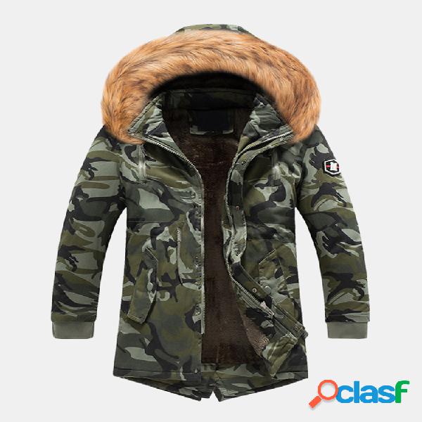 Mens Parka De Inverno Com Capuz De Pele Camuflagem