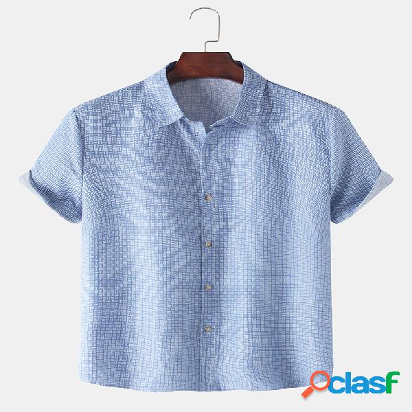 Mens Plaid Print Casual Respirável Turn Down Collar Camisas