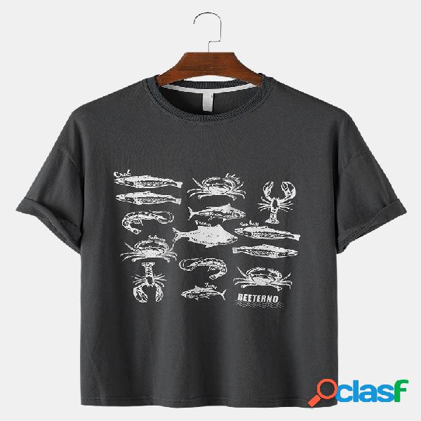 Mens Seafood Padrão Impressão Casual e respirável Plain