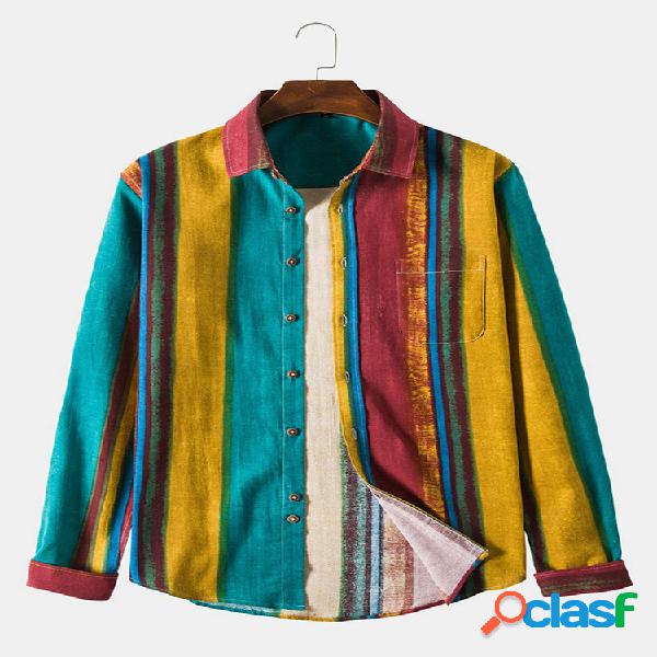 Mens Striped Print Colorblock respirável camisas de manga