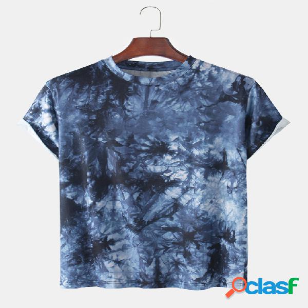 Mens Tie Dye Print Casual Loose respirável O-Neck T-Shirts