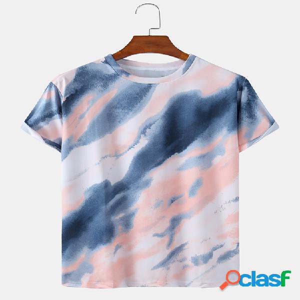 Mens Tie Dye Print Casual T-shirt respiráveis e finas com