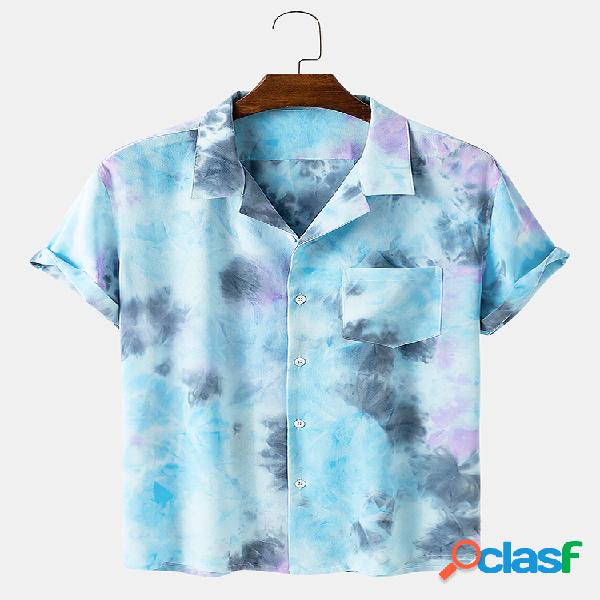 Mens Tie Dye Print Light e camisas de manga curta casuais