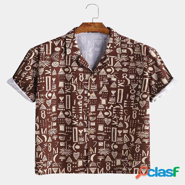 Mens Totem étnico estilo tribal impresso manga curta Camisa
