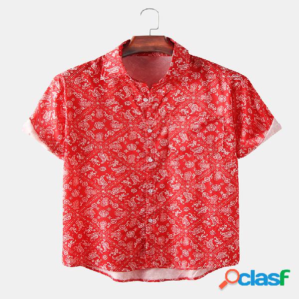 Mens Vintage Bandana Print Respirável Light Camisas de