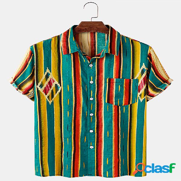 Mens Vintage & Colorful Striped Print Light Casual Camisas