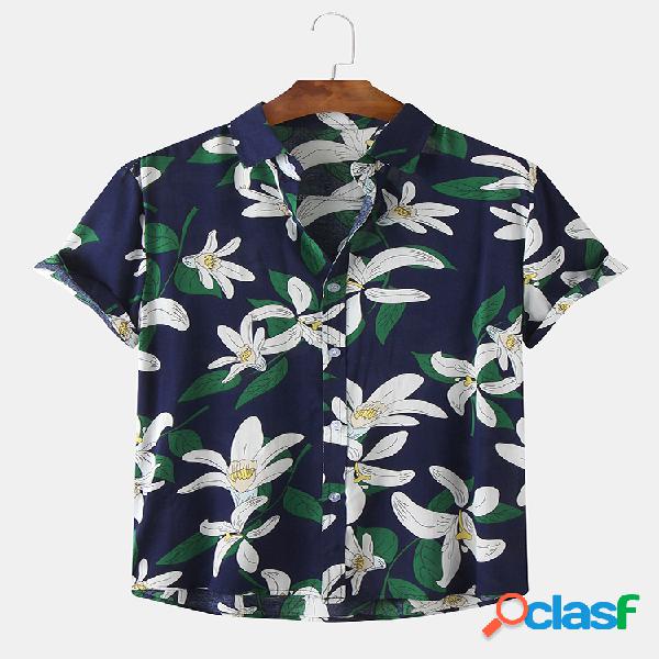 Mens Vintage Floral Óleo Printting camisas de manga curta