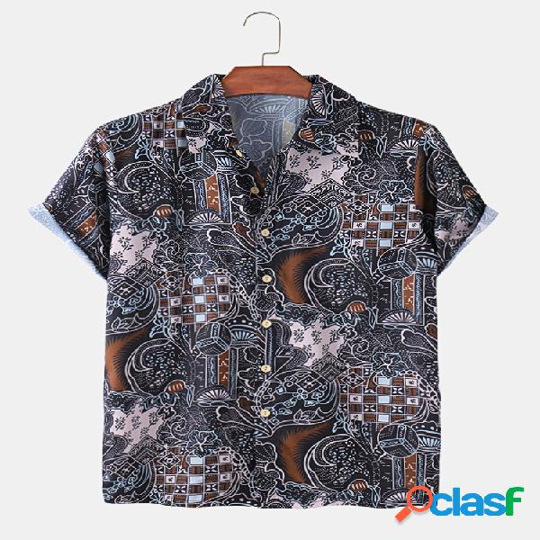 Mens Vintage Totem Printing Hawaiian Holiday Light Camisas