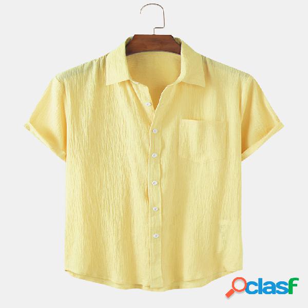 Mens algodão respirável fina verão manga curta camisas de