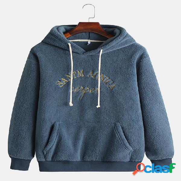 Mens cor sólida coral velo muff bolsos hoodies