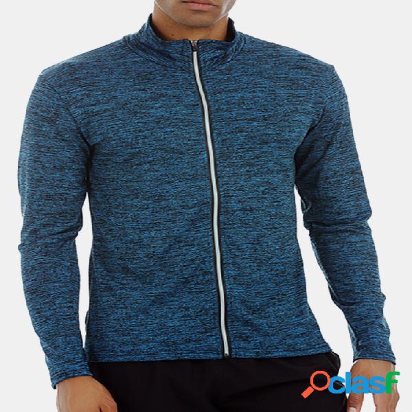 Mens de secagem rápida respirável Zip Up Tops manga