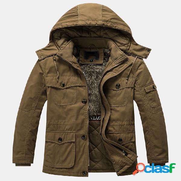 Mens engrossar Sherpa Liner cor sólida velo casacos com
