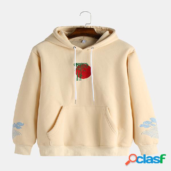 Mens estilo chinês bordado manga comprida moda moletom com