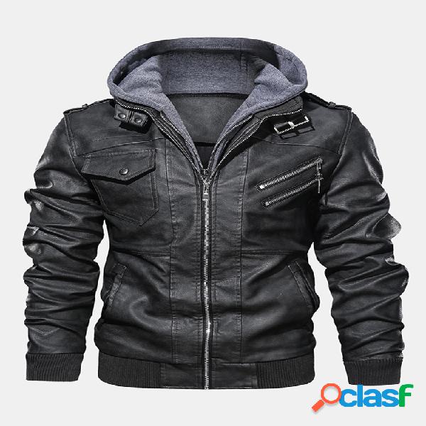 Mens inverno moda manga longa multi-zip jaqueta de couro com
