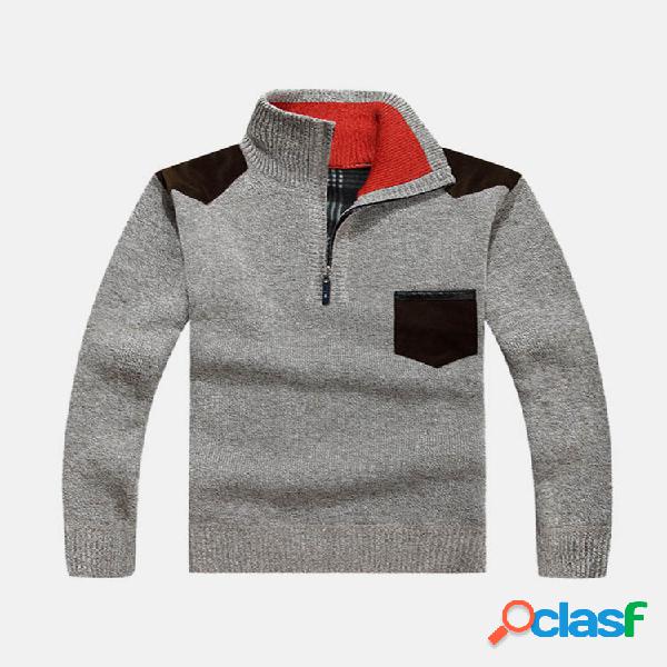 Mens inverno pullover zipper meia-cardigans forro de lã
