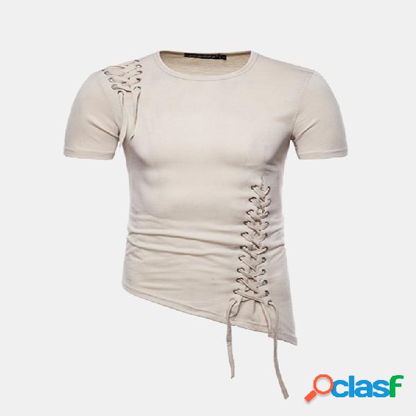 Mens Único Trançado Corda Design Hem Irregular Slim Fit