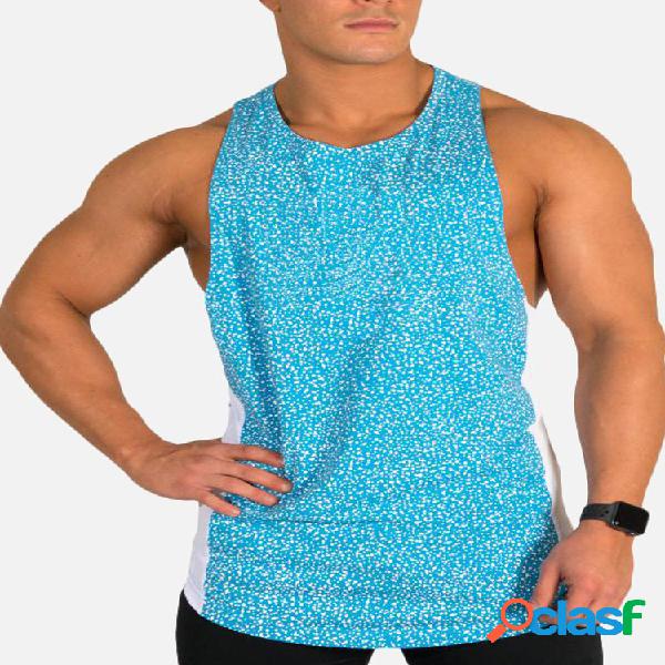 Mens polka dot patchwork moda sem mangas casual esporte tops