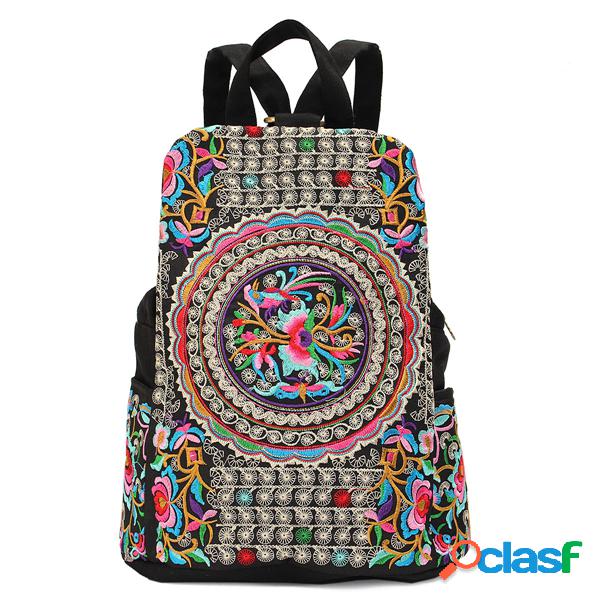 Mochila Bordada Nacional de Zíper e de Flor Criativa