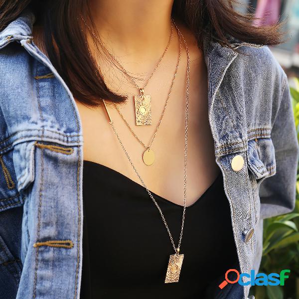Moda Multilayer Colar Geométrica Camisola Geométrica Colar