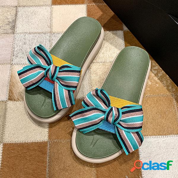 Mulheres Bow Decor Elegante Wearbable Praia Slides Chinelos