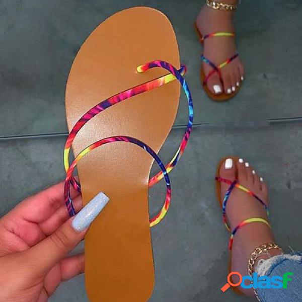 Mulheres Colorful Strap Confortável Clipe Toe Praia Sliders