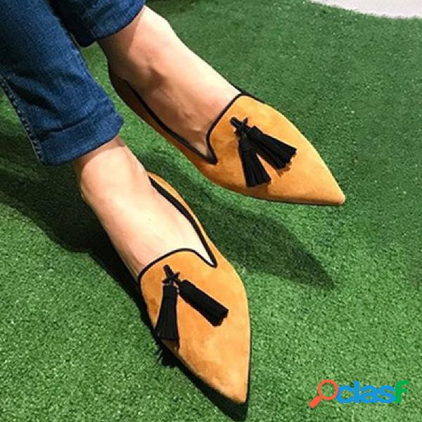 Mulheres Comfy Suede Tassel Dedo Apontado Flats