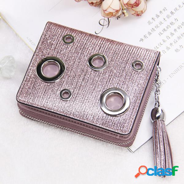 Mulheres Couro Genuíno 14 Card Slot Curto Carteira Sólidos
