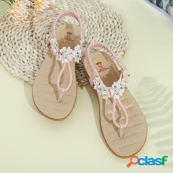 Mulheres Flores Decor Clipe Toe Planos Slip On Sandals