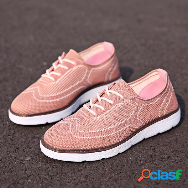 Mulheres Malha Respirável Malha Costura Lace Up Formadores