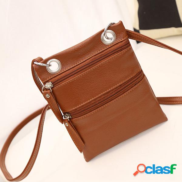 Mulheres PU Leather Messenger Bags Zipper Crossbody Bolsa