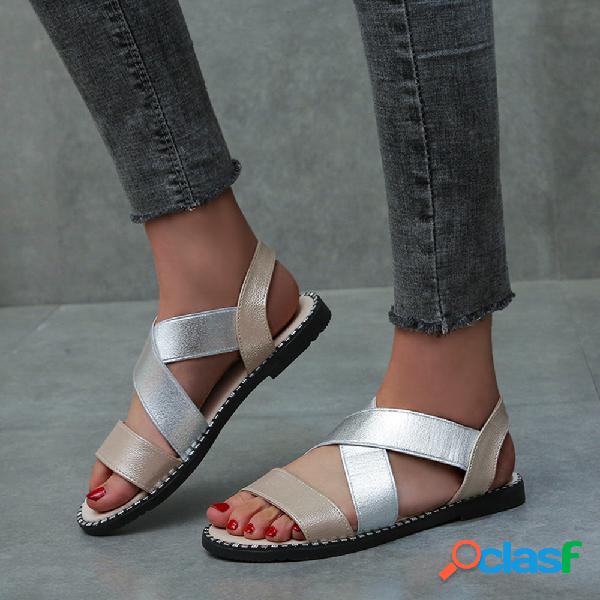 Mulheres Peep Toe Cruz Strap Elastic Banda Sandálias