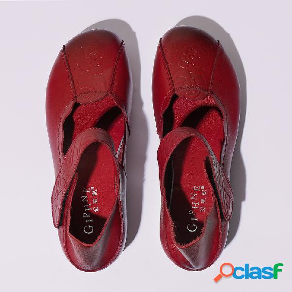 Mulheres Retro Soft Cor Sólida Gancho Loop Sapatos Baixos