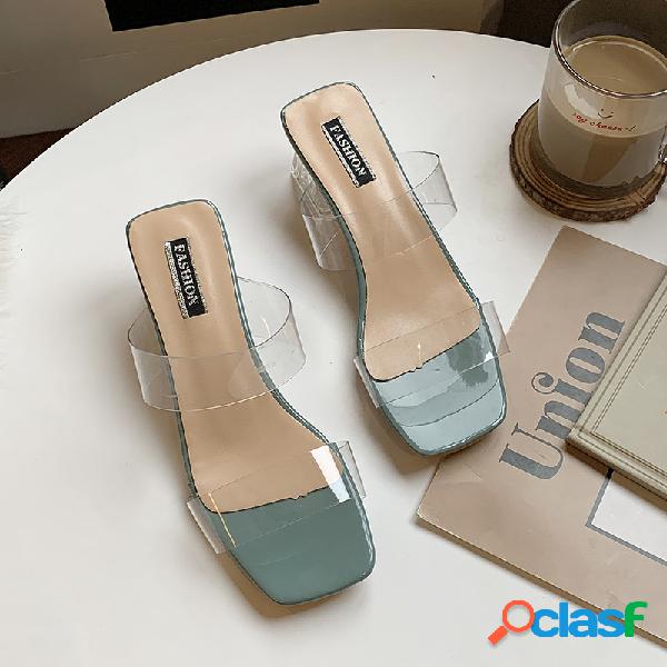 Mulheres Transparente Bind Solid Color Chunky Heel Bombas