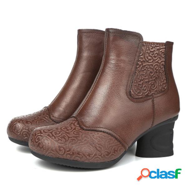 Mulheres confortáveis Couro Genuíno emenda zipper botas de