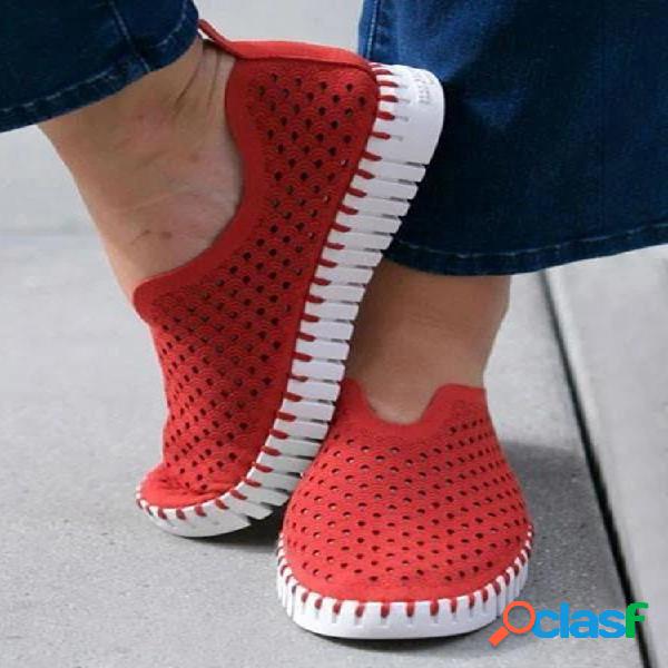Mulheres cor sólida oco brathable antiderrapante sapatos