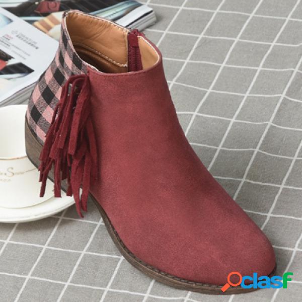 Mulheres de tamanho grande emenda Tassel Chunky Heel Ankle