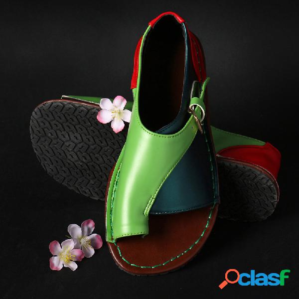 Mulheres de tamanho grande retro cor emenda fivela chinelos