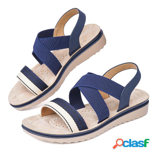 Mulheres elásticas Banda toe aberto sandálias casual slide