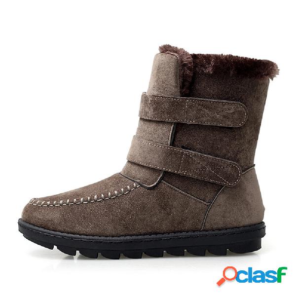 Mulheres inverno cor pura couro forro de pele botas de neve