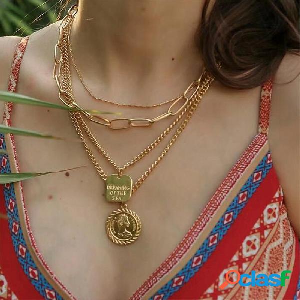 Na moda Metal Multi Layer Colar Retro Borlas Colar De Metal