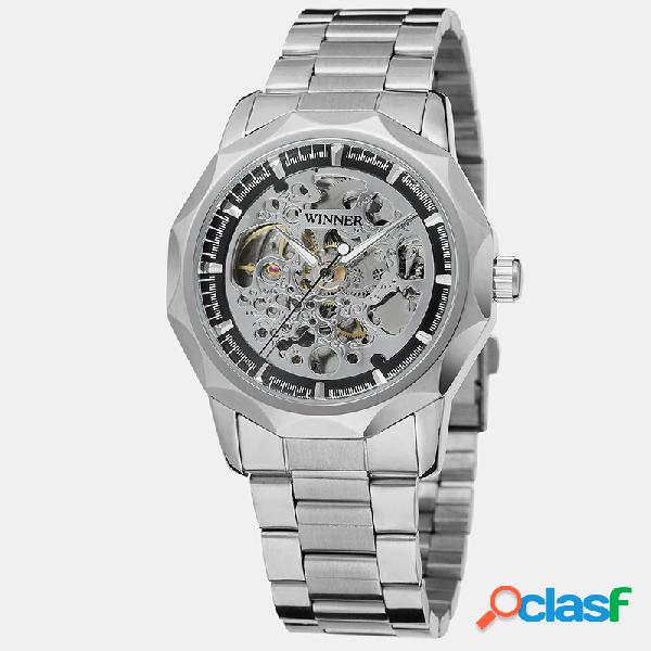 Negócios Mens Relógios Oco Dial Pulseira de prata de aço